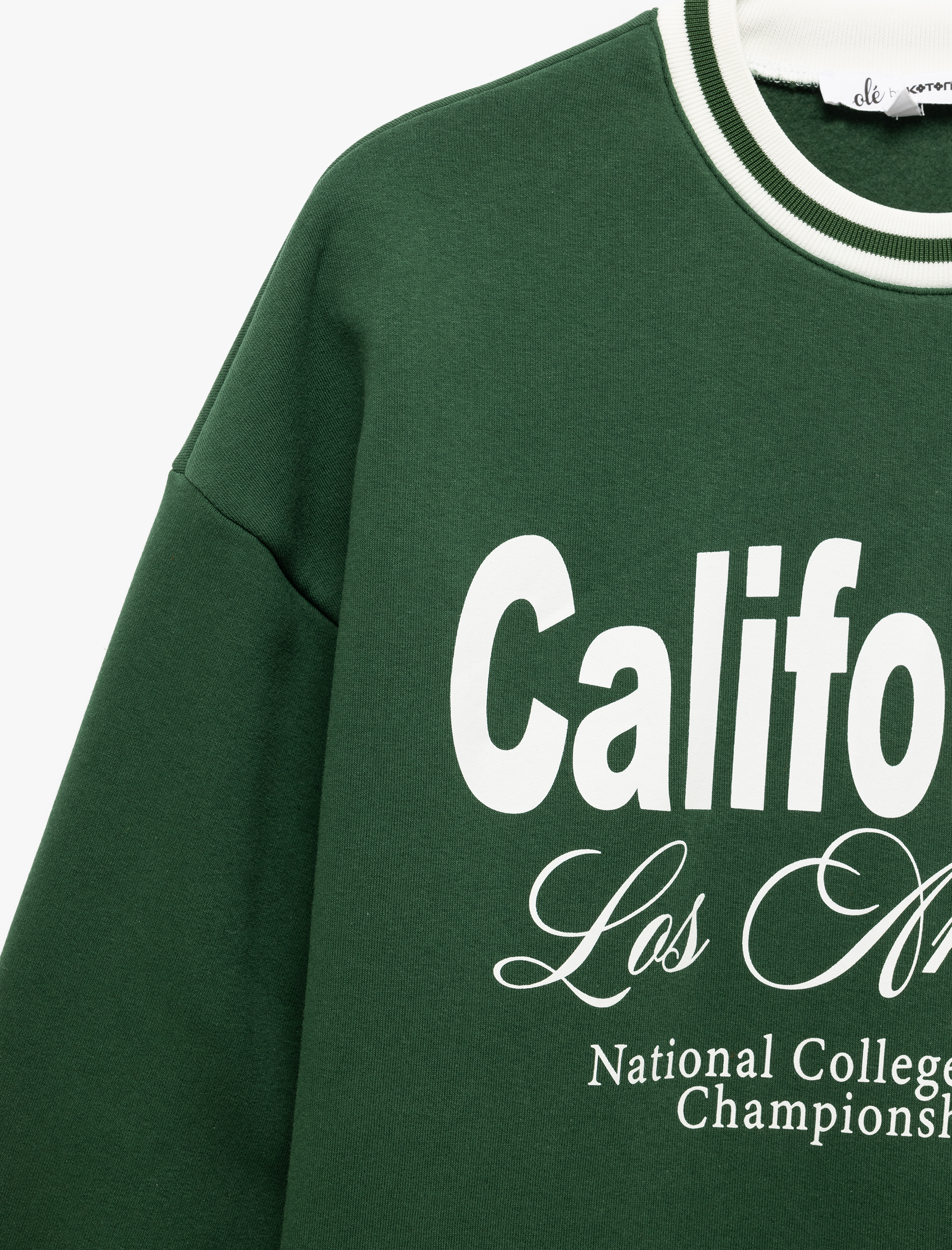 Şardonlu Uzun Kollu Bisiklet Yaka Kolej Baskılı Sweatshirt