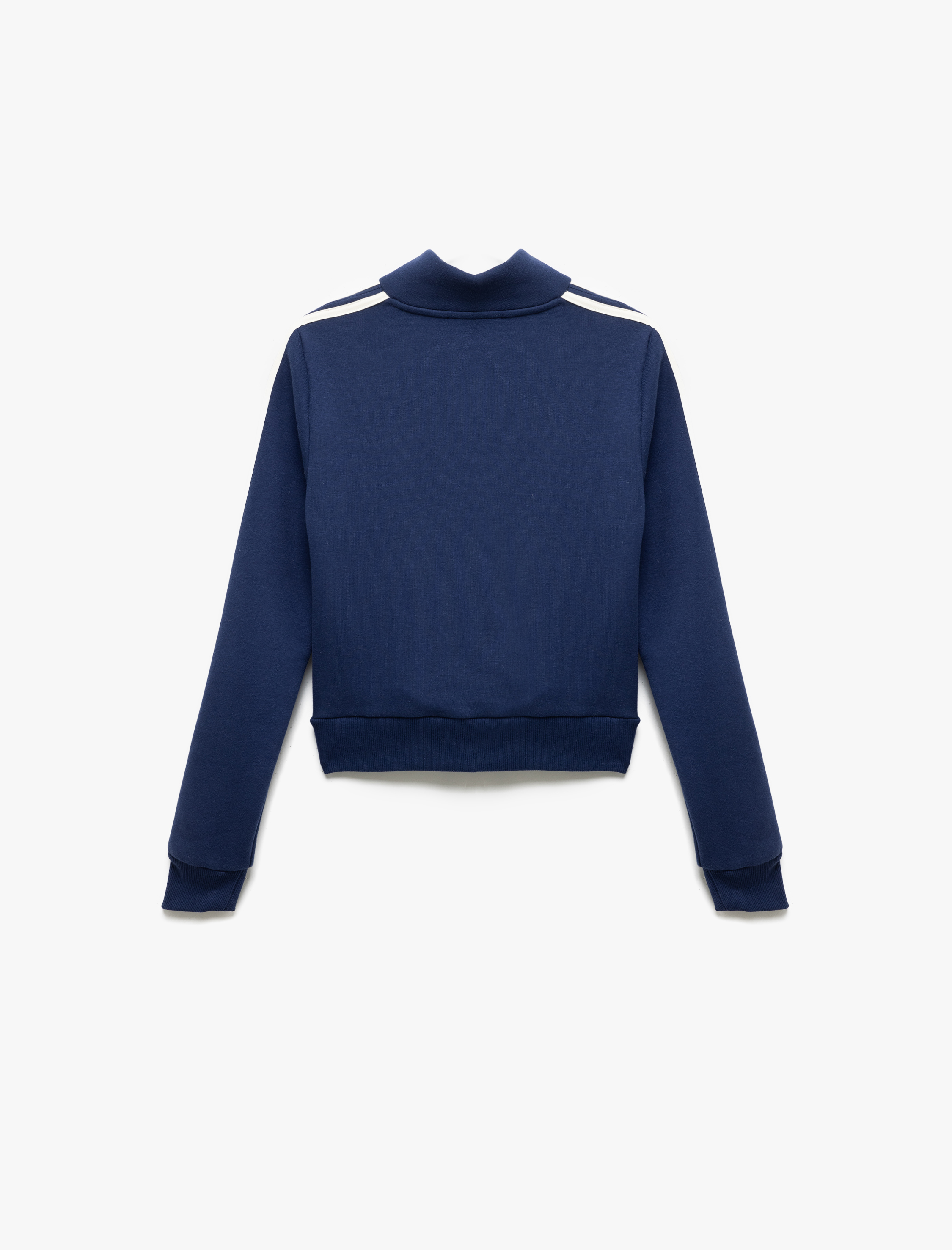   Şardonlu Kolej Baskılı Uzun Kollu Fermuarlı Crop Sweatshirt