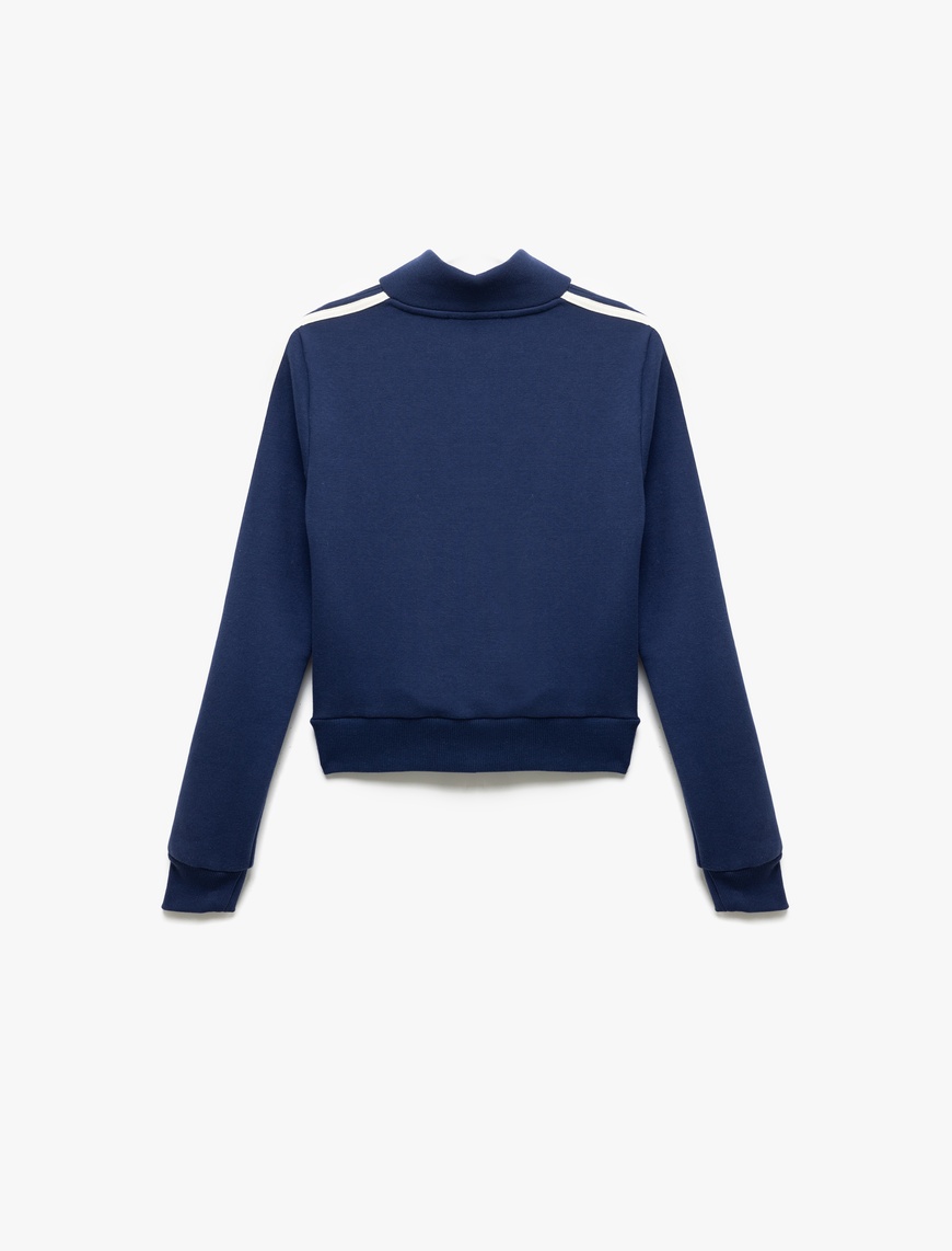   Kolej Baskılı Uzun Kollu Fermuarlı Crop Sweatshirt