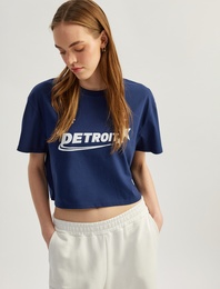 Baskılı Bisiklet Yaka Kısa Kollu Crop Oversize Tişört