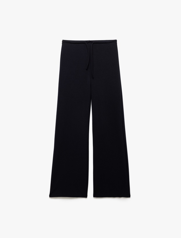 Beli Bağcıklı Rahat Kesim Düz Paça Pantolon_2
