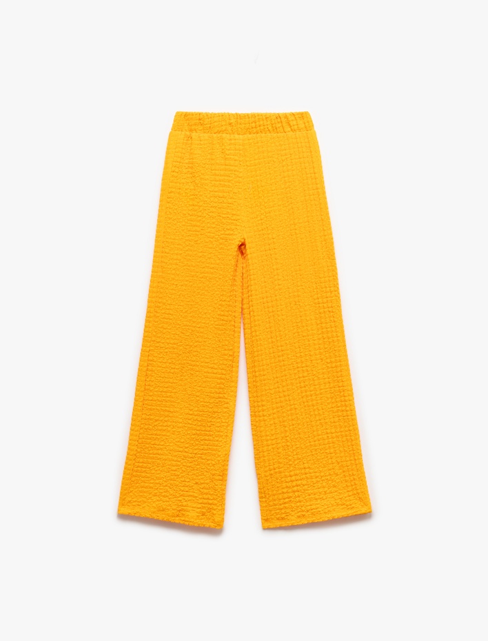 Kız Çocuk Beli Lastikli Dokulu Cep Detaylı Palazzo Pantolon