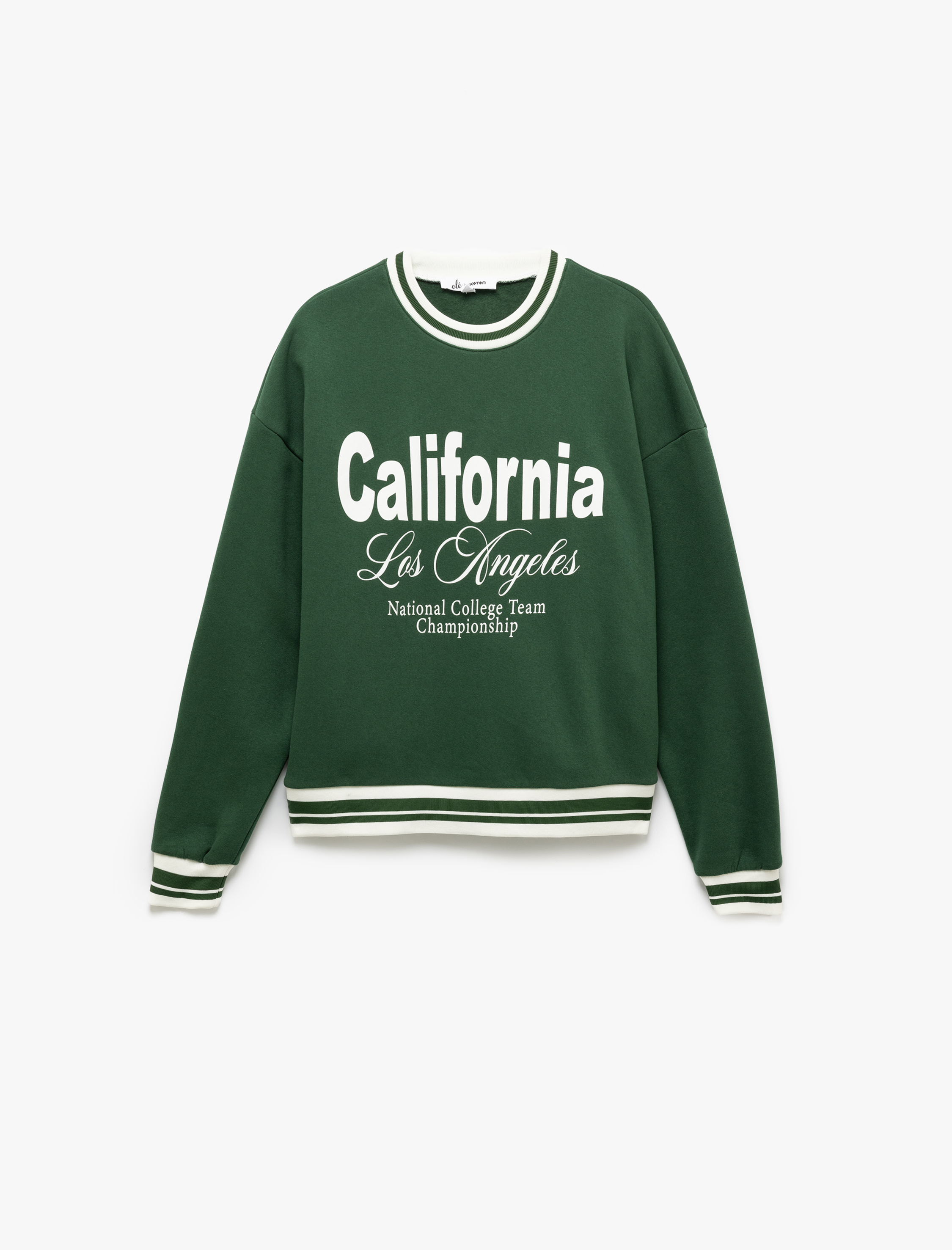 Şardonlu Uzun Kollu Bisiklet Yaka Kolej Baskılı Sweatshirt