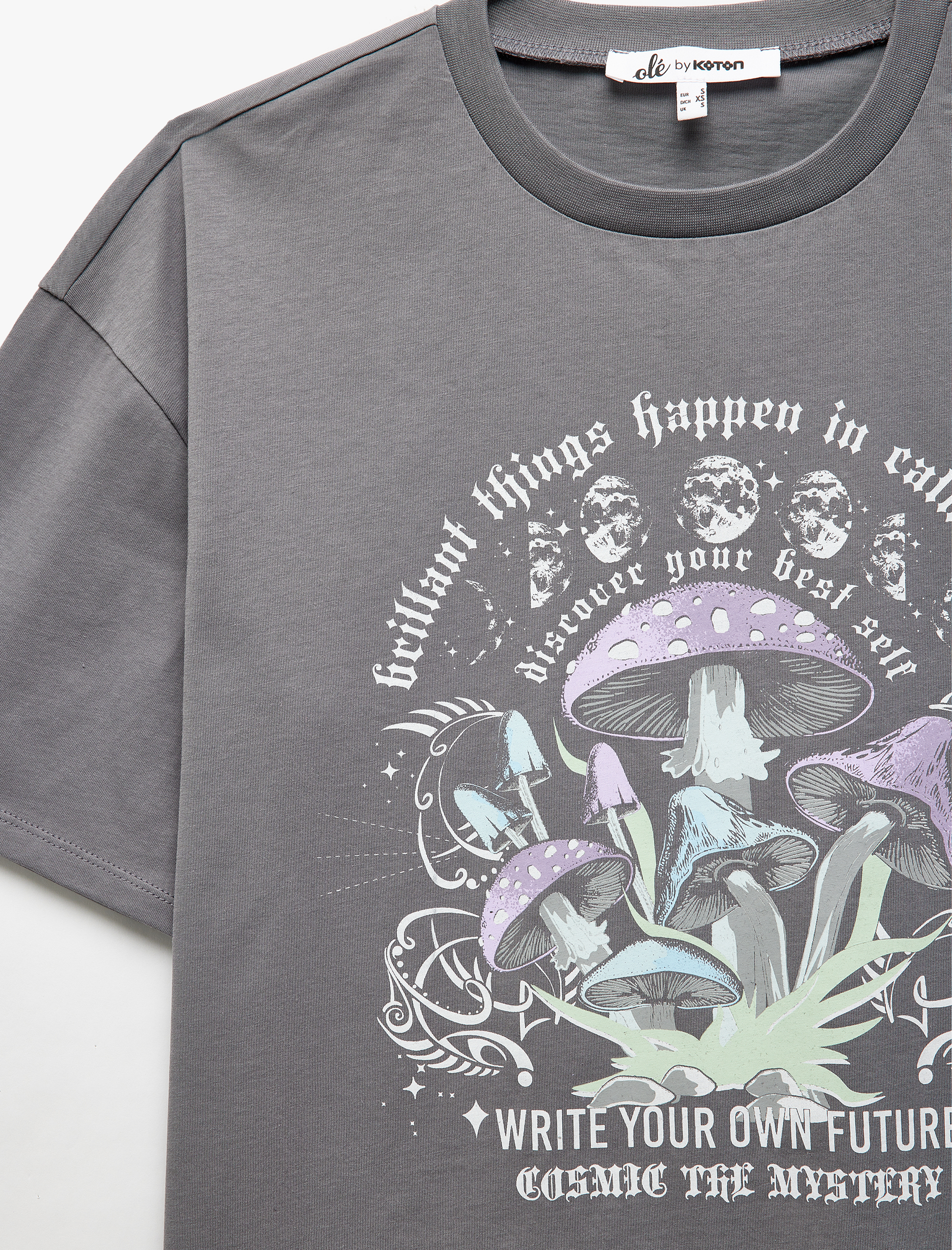   Baskılı Kısa Kollu Bisiklet Yaka Pamuklu Oversize Tişört