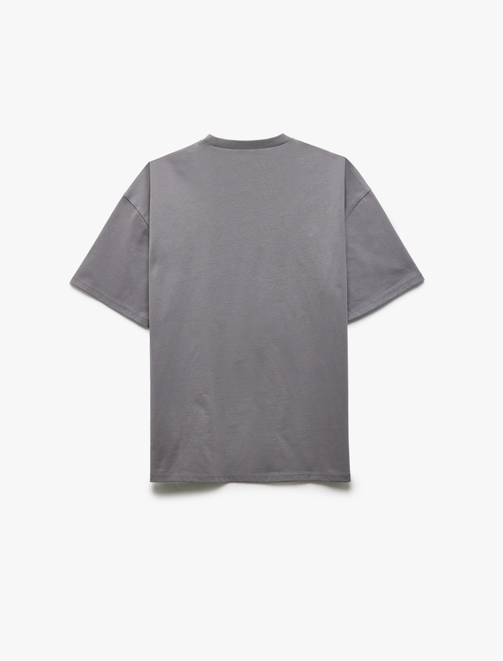  Baskılı Kısa Kollu Bisiklet Yaka Pamuklu Oversize Tişört