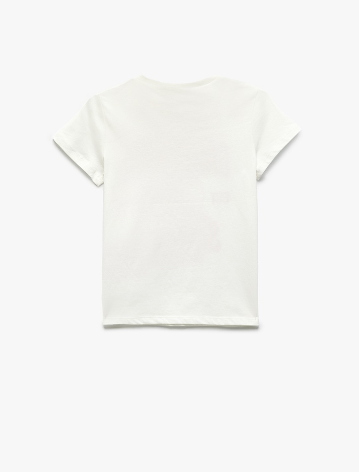 Kız Çocuk Baskılı Pamuklu Bisiklet Yaka Kısa Kollu Tişört