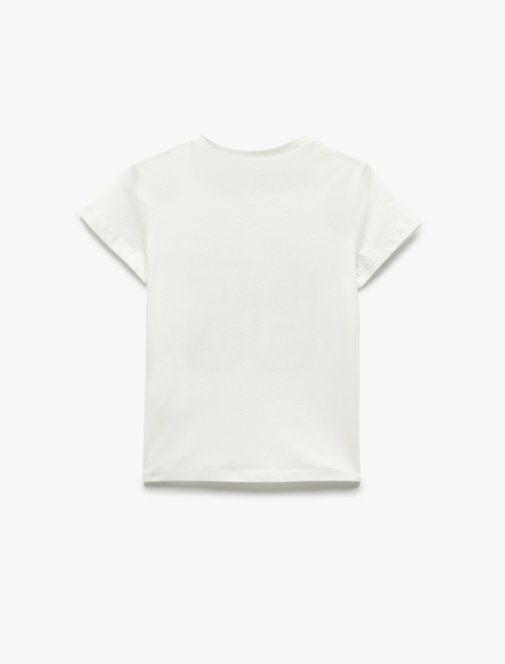 Kız Çocuk Pamuklu Baskılı Kısa Kollu Bisiklet Yaka Tişört