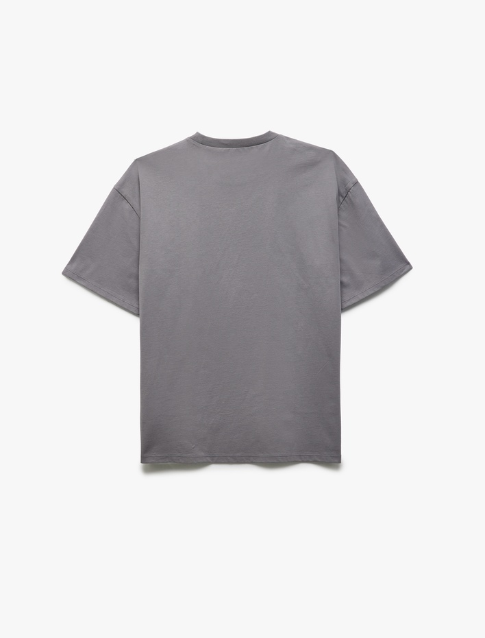  Baskılı Kısa Kollu Bisiklet Yaka Pamuklu Oversize Tişört