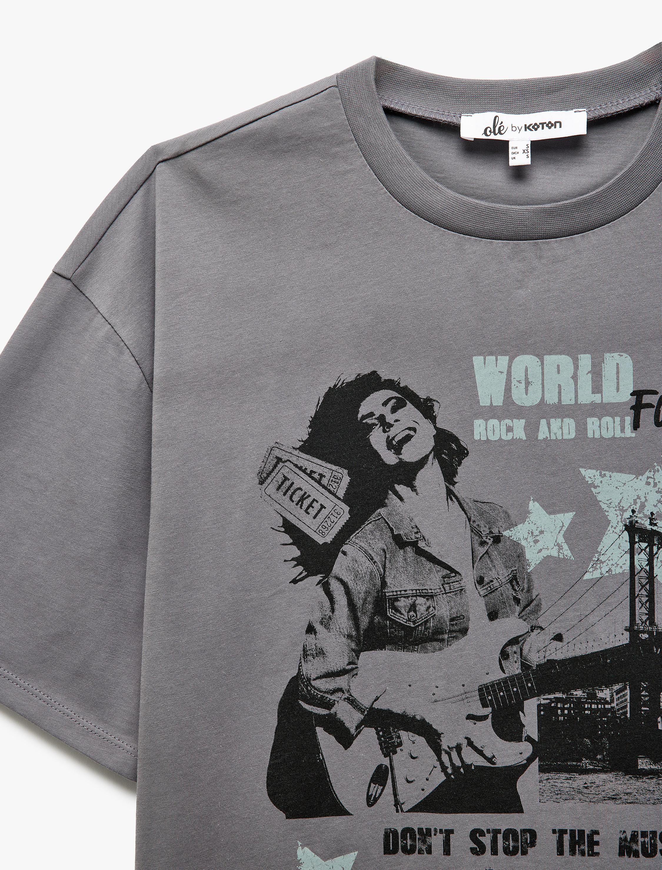   Baskılı Kısa Kollu Bisiklet Yaka Pamuklu Oversize Tişört