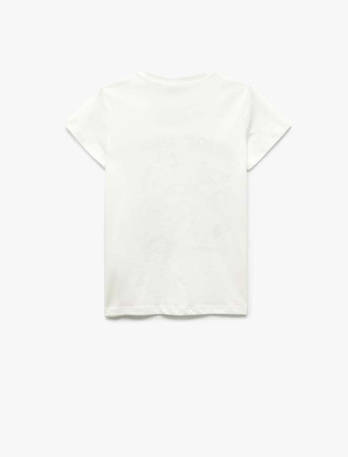 Kız Çocuk Pamuklu Baskılı Bisiklet Yaka Kısa Kollu Tişört