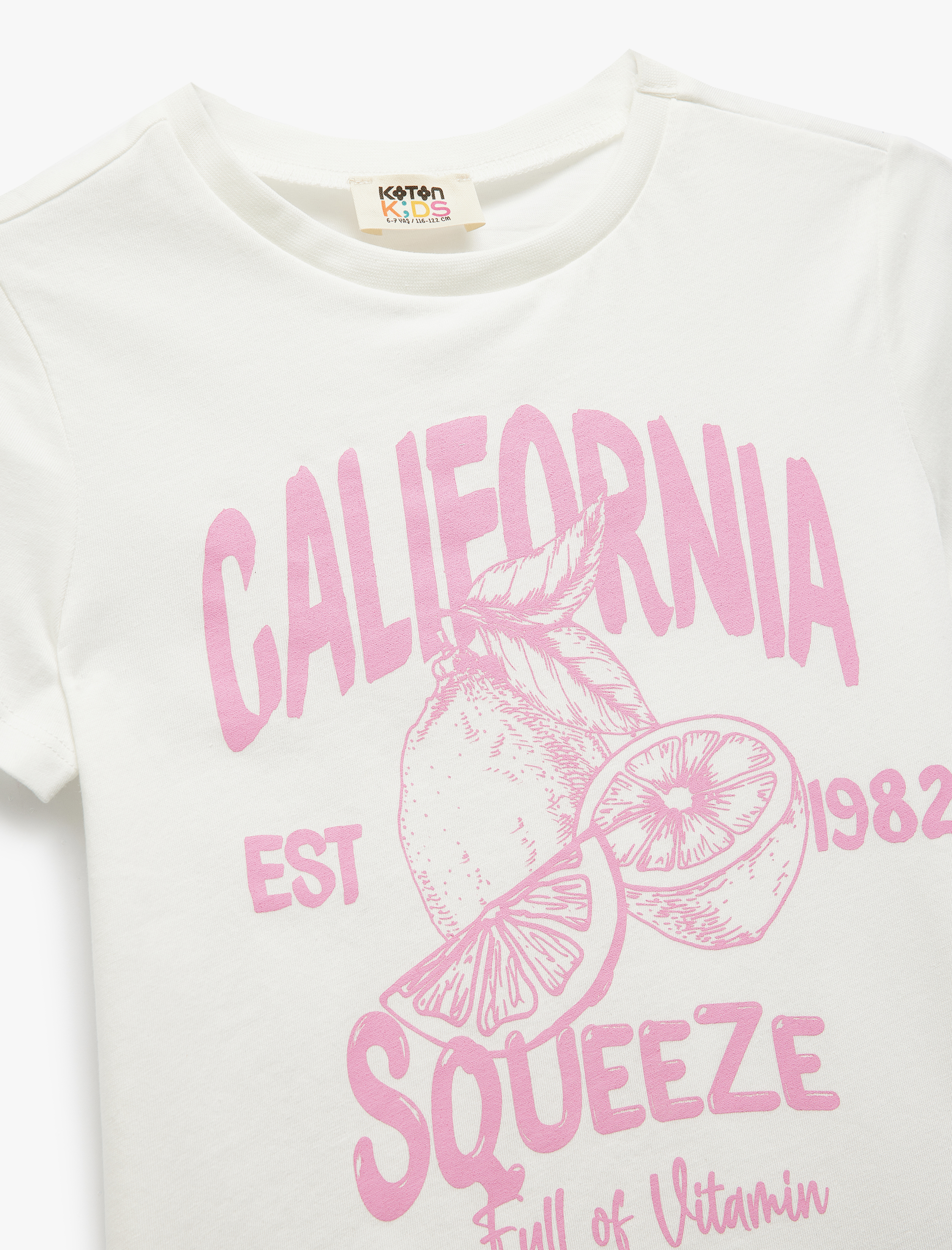  Kız Çocuk Baskılı Pamuklu Bisiklet Yaka Kısa Kollu Tişört