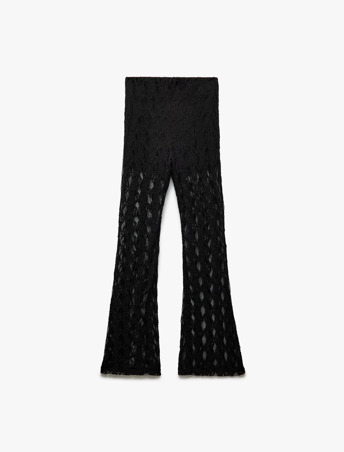  Dantelli Astarlı Slim Fit Uzun İspanyol Paça Pantolon