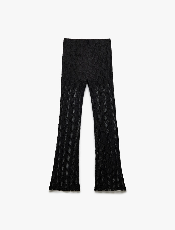  Dantelli Astarlı Slim Fit Uzun İspanyol Paça Pantolon