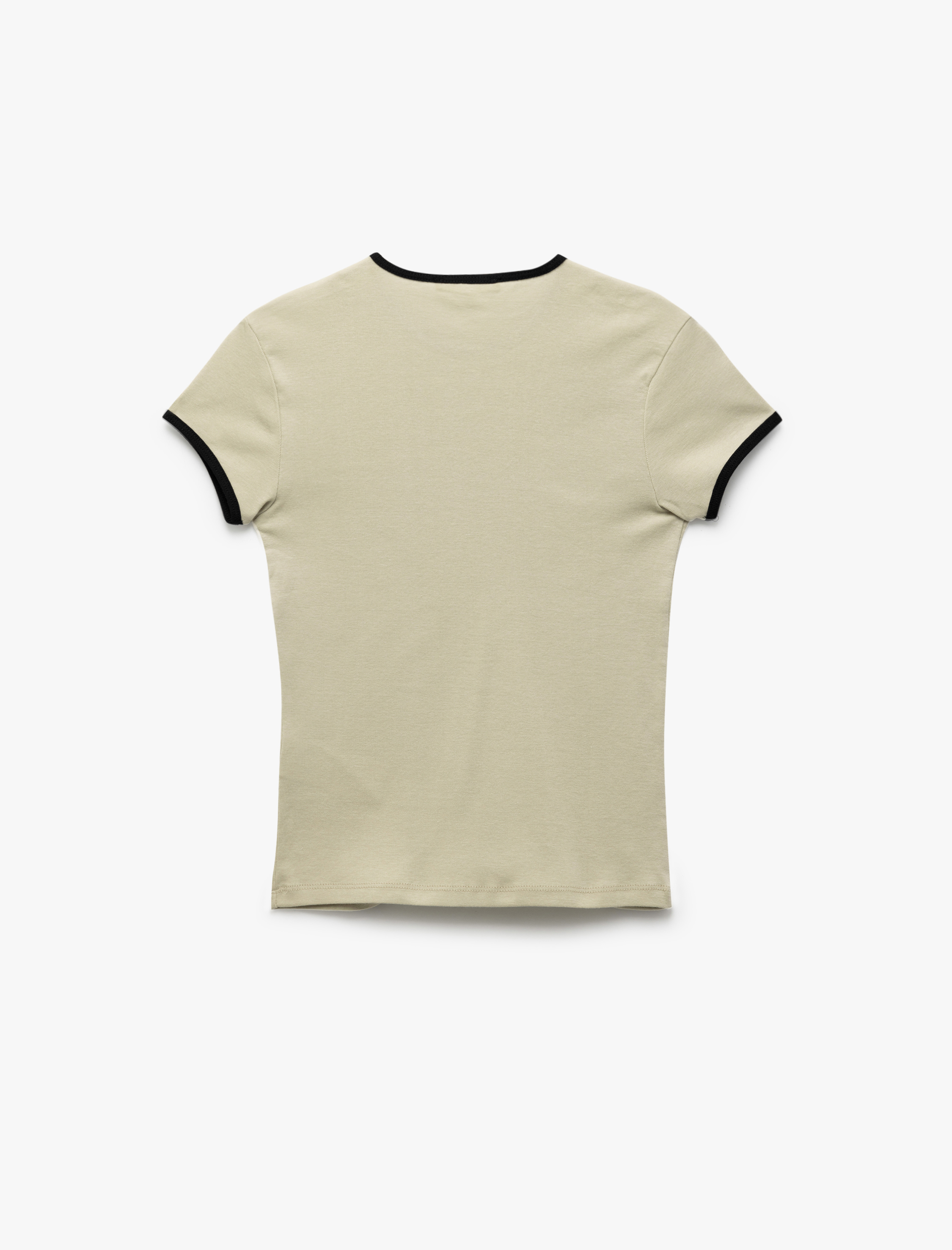   Pamuklu Kontrast Detaylı Kısa Kollu Bisiklet Yaka Tişört