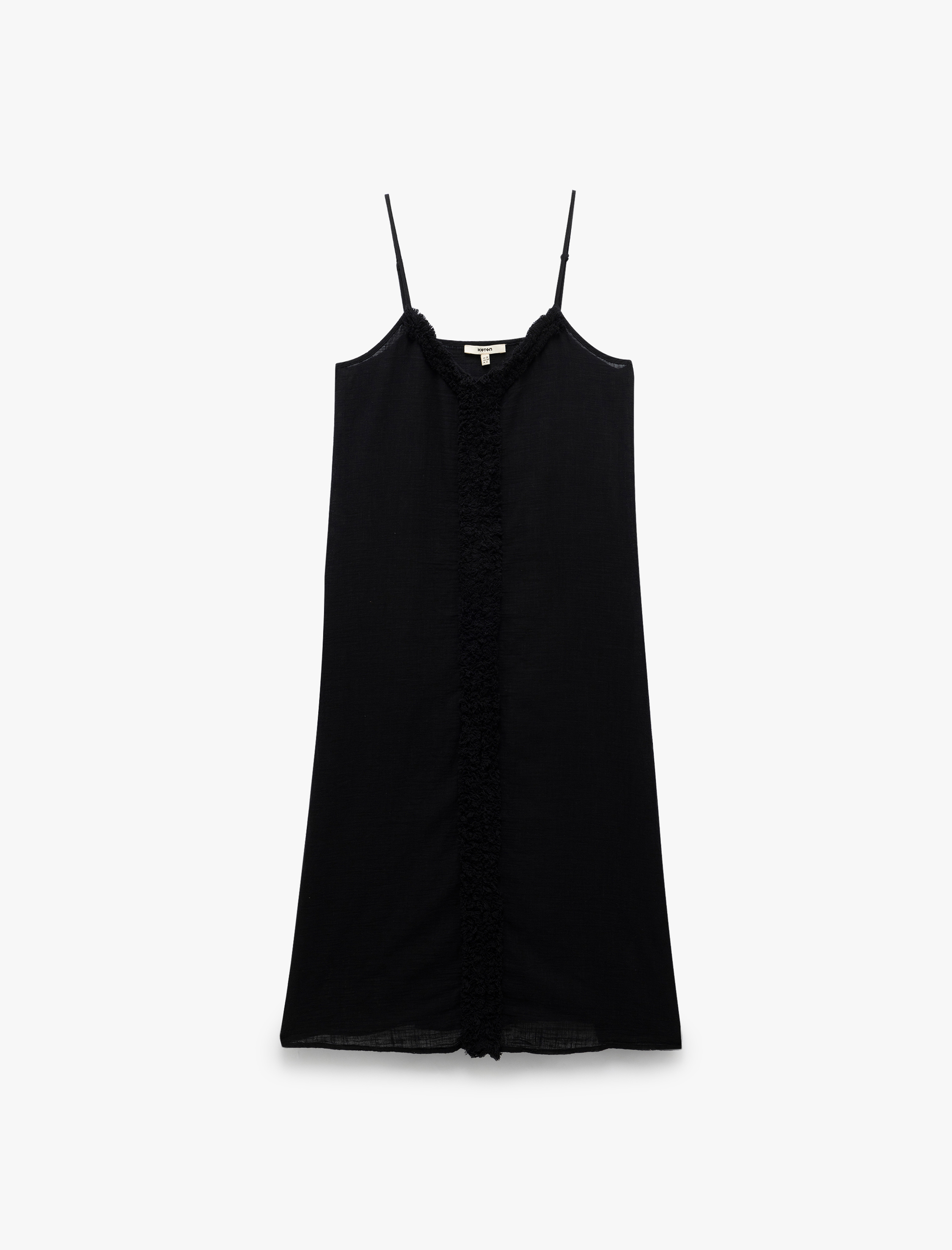   Pamuklu Geniş Kesim Püsküllü Cepli İnce Askılı Midi Boy Elbise