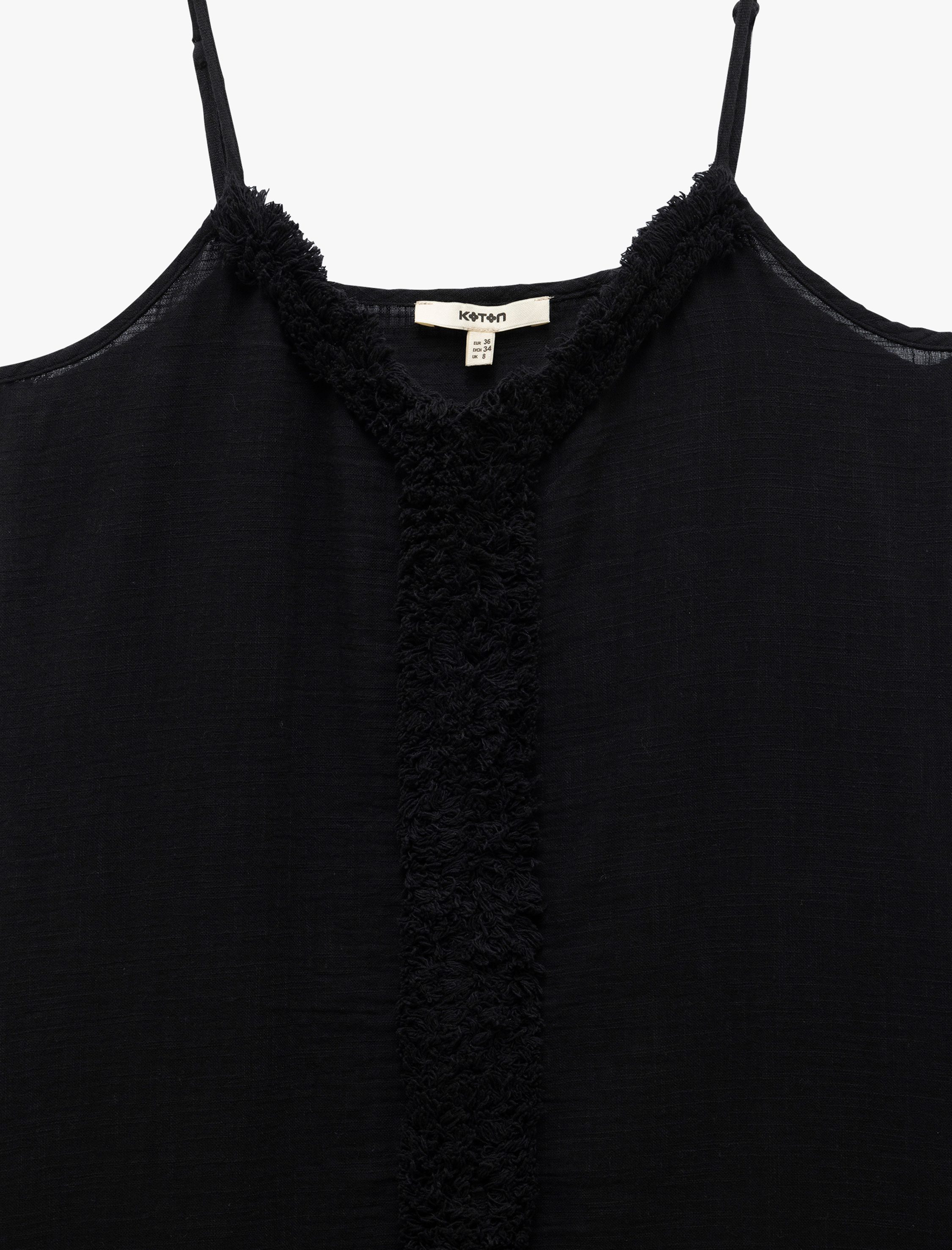   Pamuklu Geniş Kesim Püsküllü Cepli İnce Askılı Midi Boy Elbise