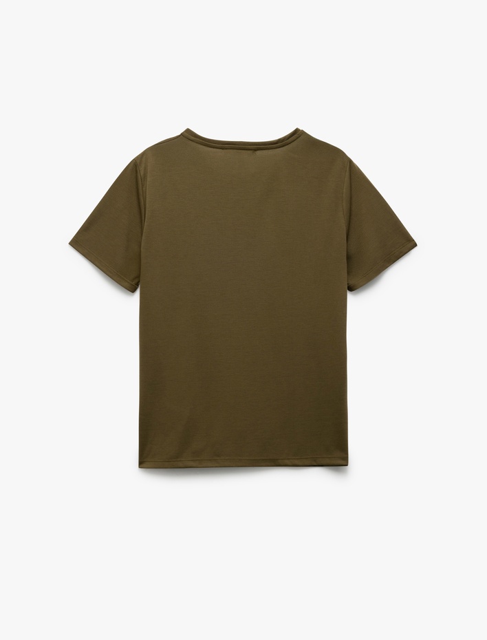  Kısa Kollu Bisiklet Yaka Metalik Çiçek Baskılı Kadın Tişört