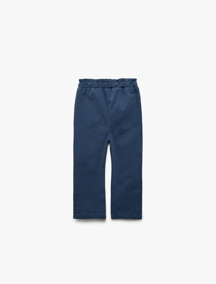 Kız Bebek Beli Lastikli Cep Detaylı Pamuklu Pantolon