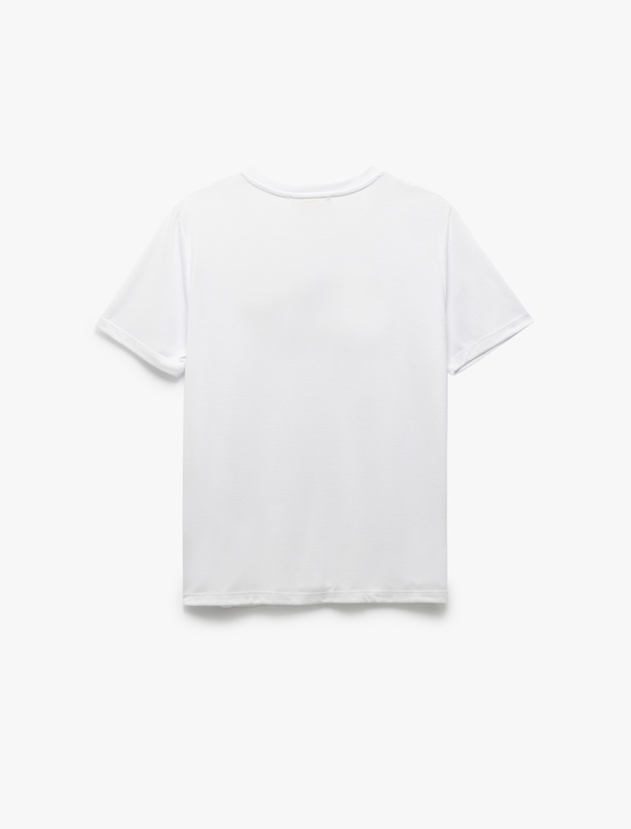  Kısa Kollu Bisiklet Yaka Metalik Baskılı Kadın Tişört