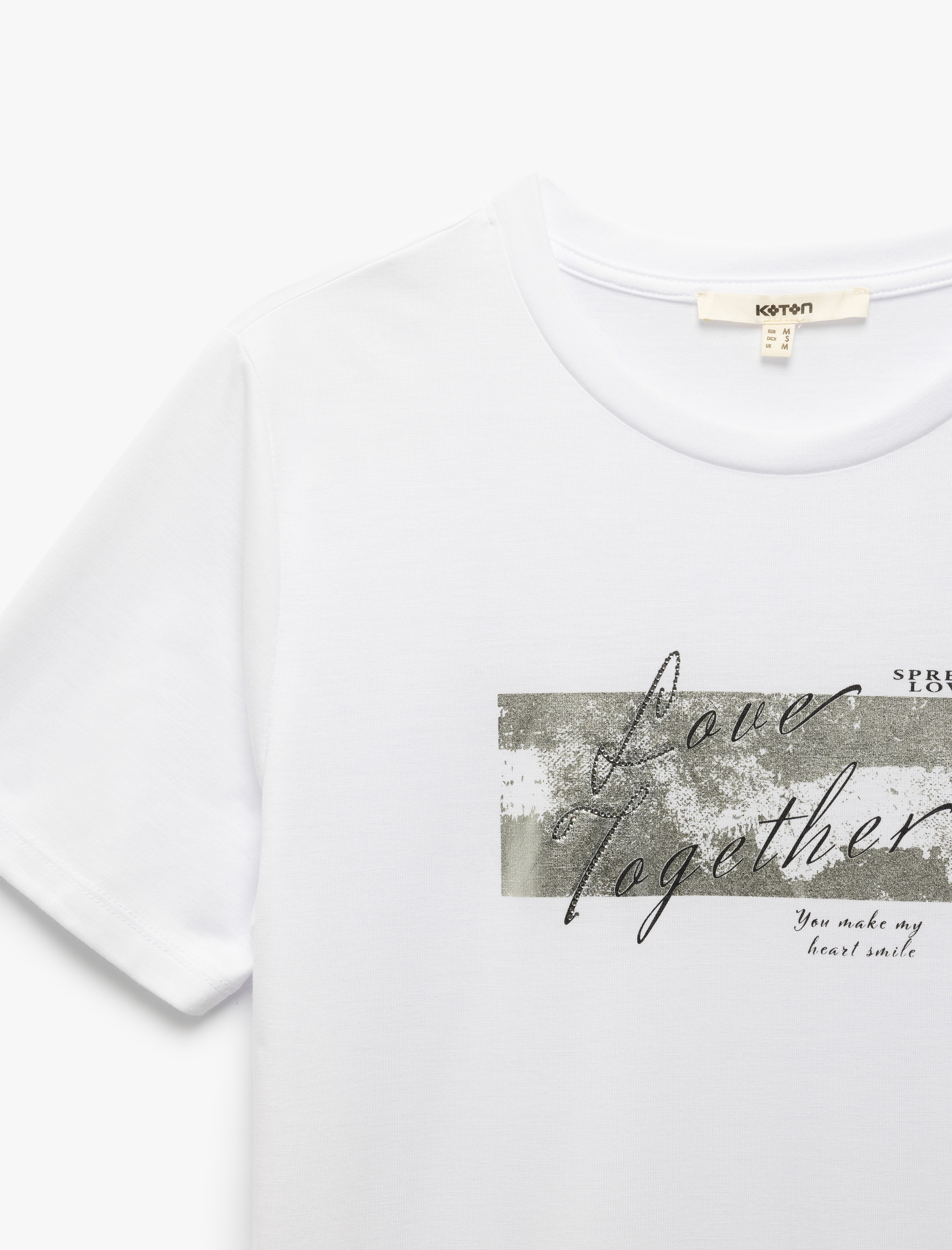   Kısa Kollu Bisiklet Yaka Metalik Baskılı Kadın Tişört