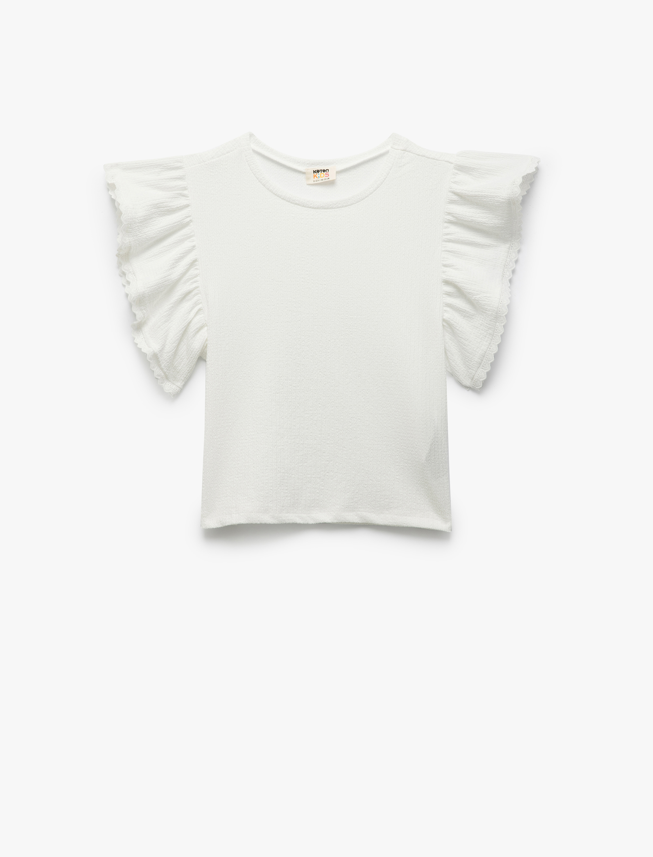 Koton Kısa Kollu Bisiklet Yaka Volanlı Crop Bluz -1