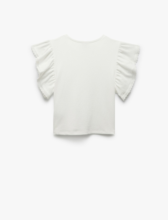 Kız Çocuk Kısa Kollu Bisiklet Yaka Volanlı Crop Bluz