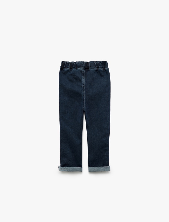 Erkek Bebek Beli Lastikli Düğmeli Cepli Pamuklu Denim Pantolon