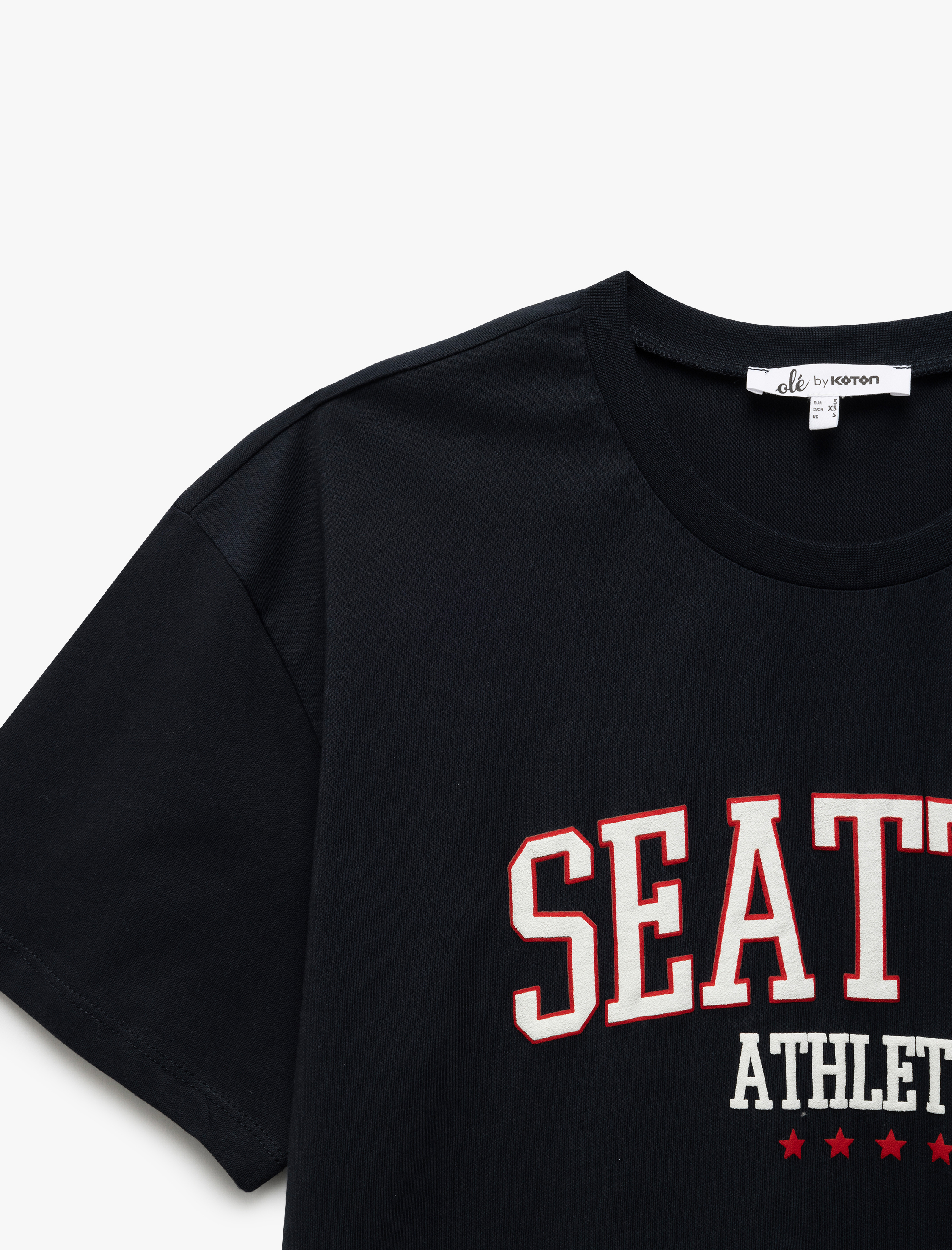   Kısa Kollu Bisiklet Yaka Baskılı Oversize Crop Tişört