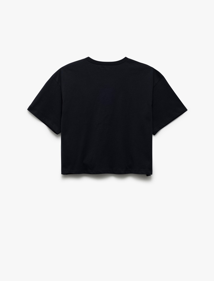  Kısa Kollu Bisiklet Yaka Baskılı Oversize Crop Tişört