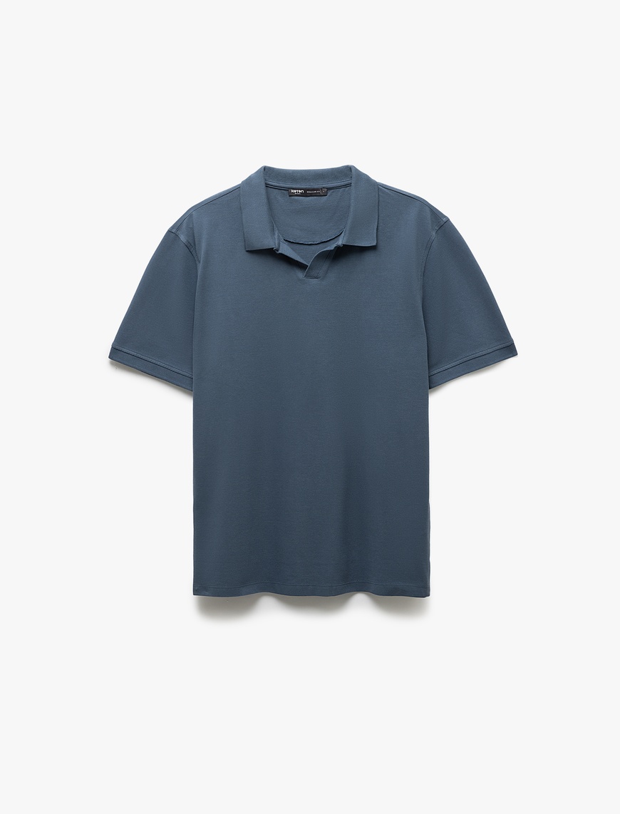   Pamuklu Pike Kumaş Kısa Kollu Regular Fit V Yaka Polo Tişört