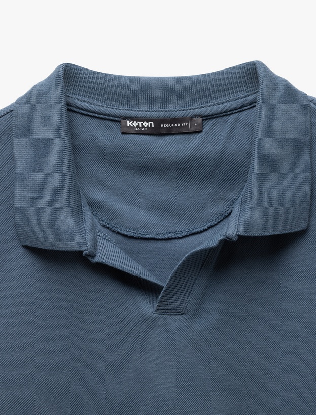 Pamuklu Pike Kumaş Kısa Kollu Regular Fit V Yaka Polo Tişört_4