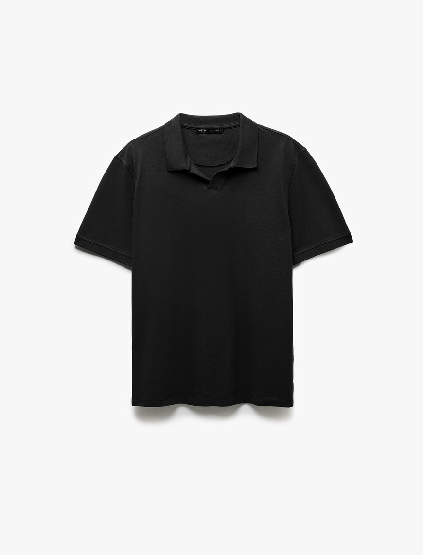   Pamuklu Pike Kumaş Kısa Kollu Regular Fit V Yaka Polo Tişört