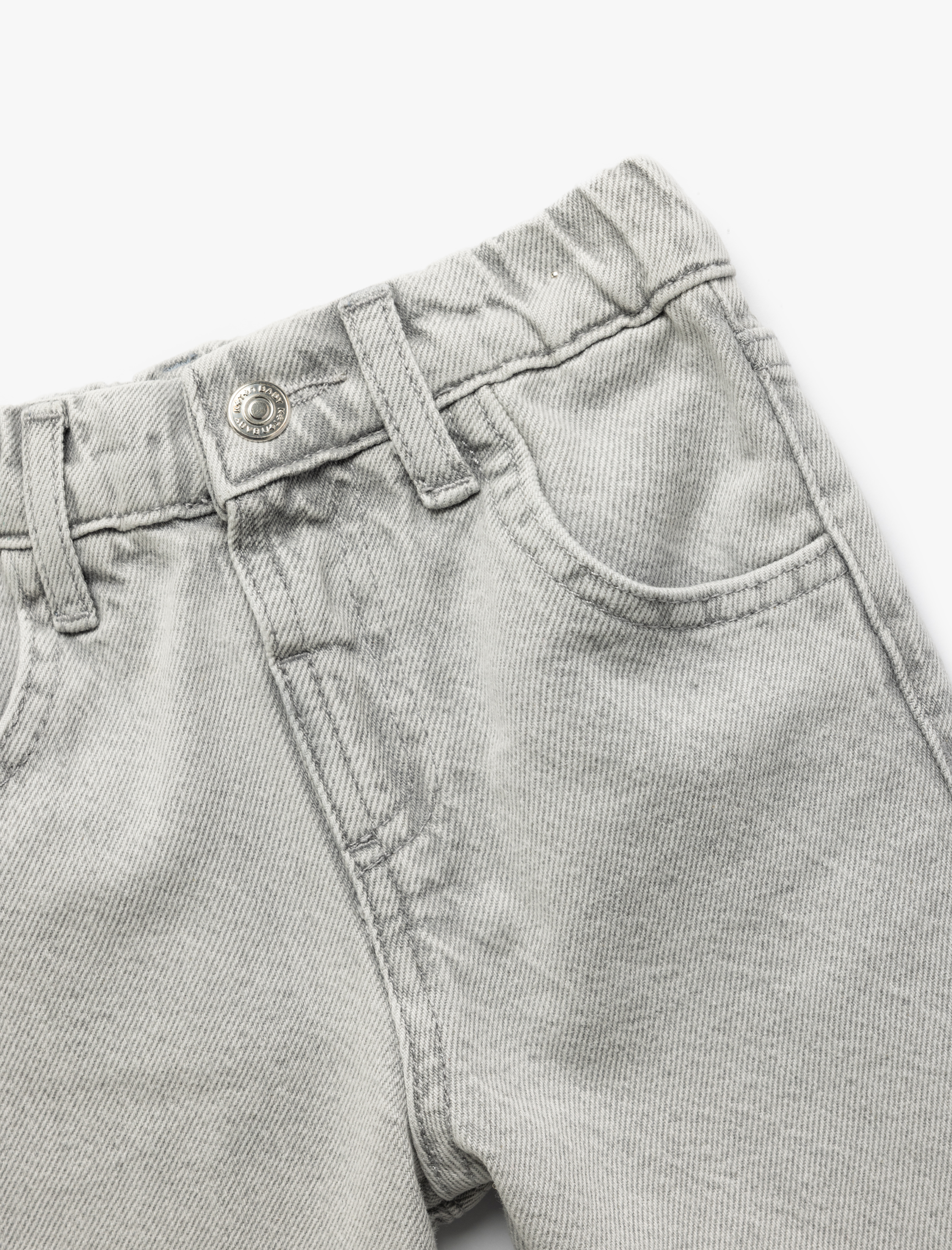  Erkek Bebek Beli Lastikli Düğmeli Cepli Pamuklu Denim Pantolon