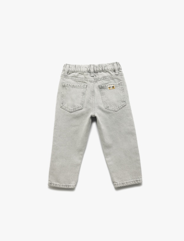 Beli Lastikli Düğmeli Cepli Pamuklu Denim Pantolon_1
