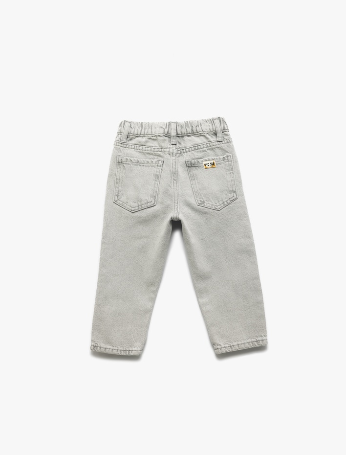 Erkek Bebek Beli Lastikli Düğmeli Cepli Pamuklu Denim Pantolon