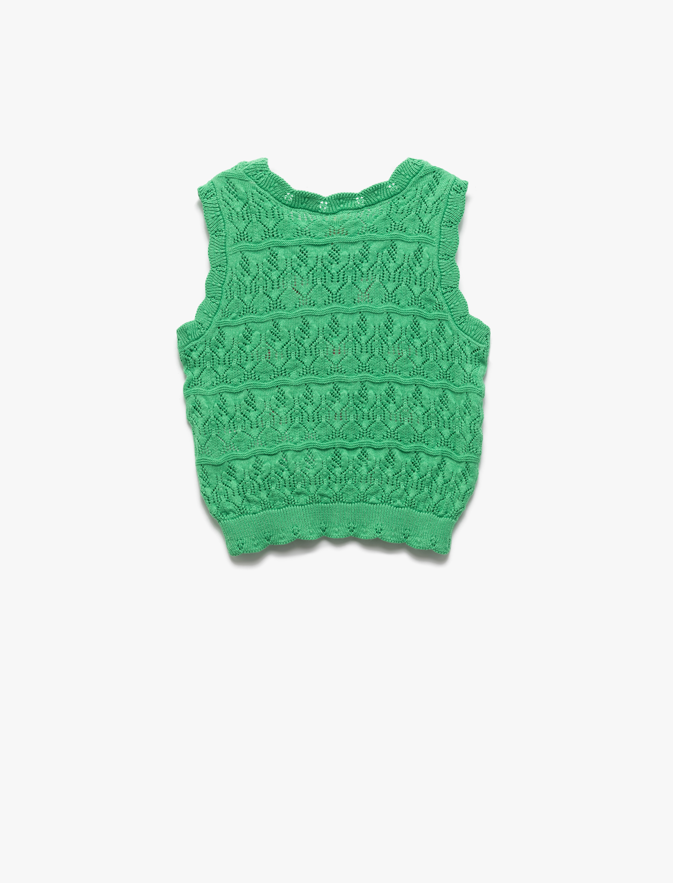  Kız Bebek Çiçek Nakış Detaylı Bisiklet Yaka Crop Triko Atlet