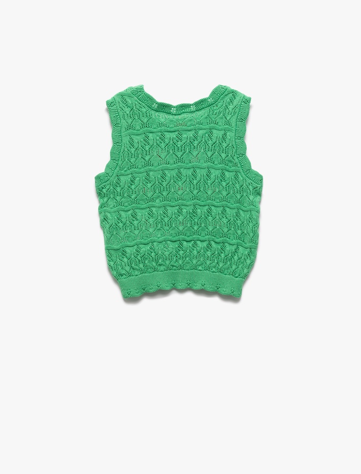 Kız Bebek Çiçek Nakış Detaylı Bisiklet Yaka Crop Triko Atlet