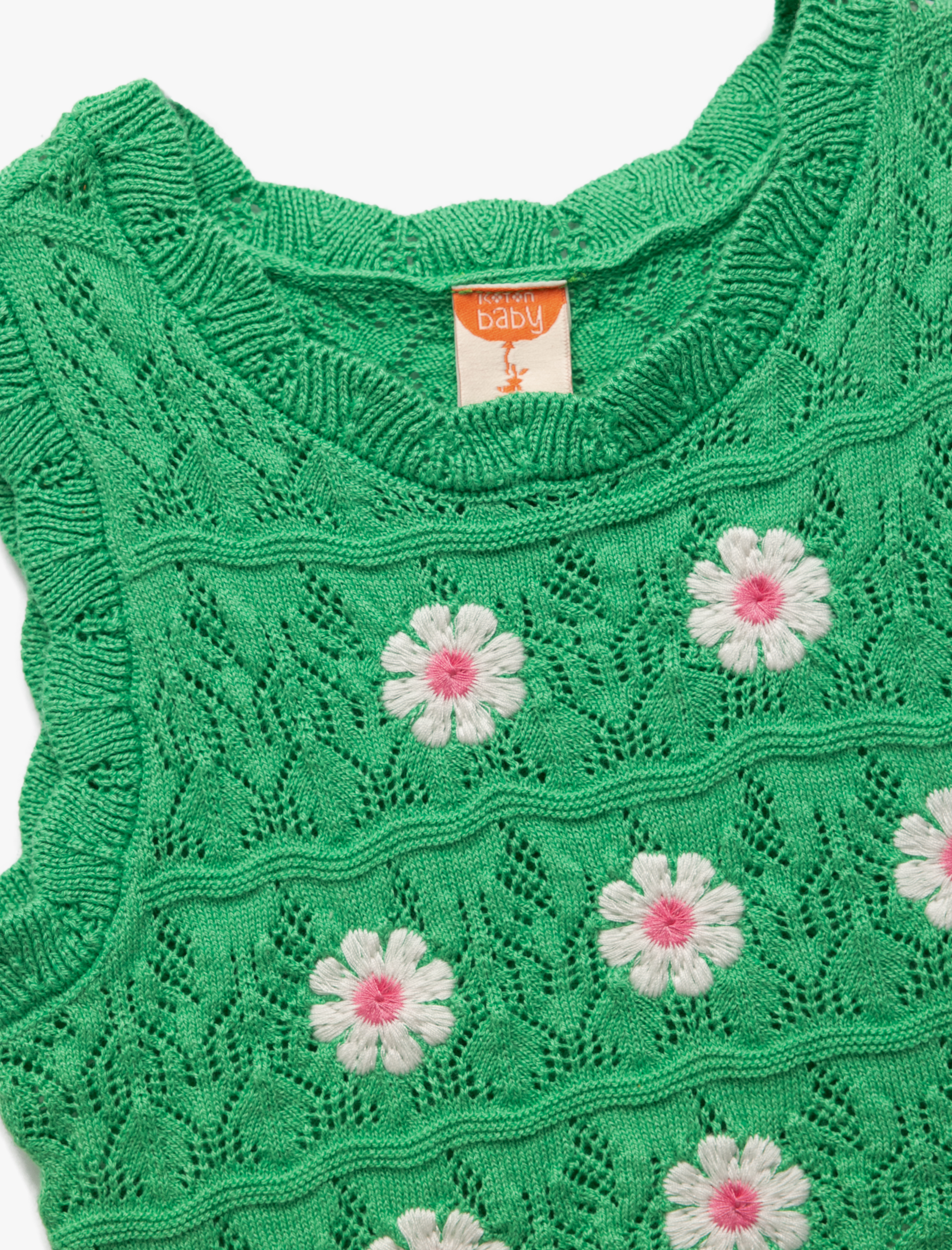  Kız Bebek Çiçek Nakış Detaylı Bisiklet Yaka Crop Triko Atlet