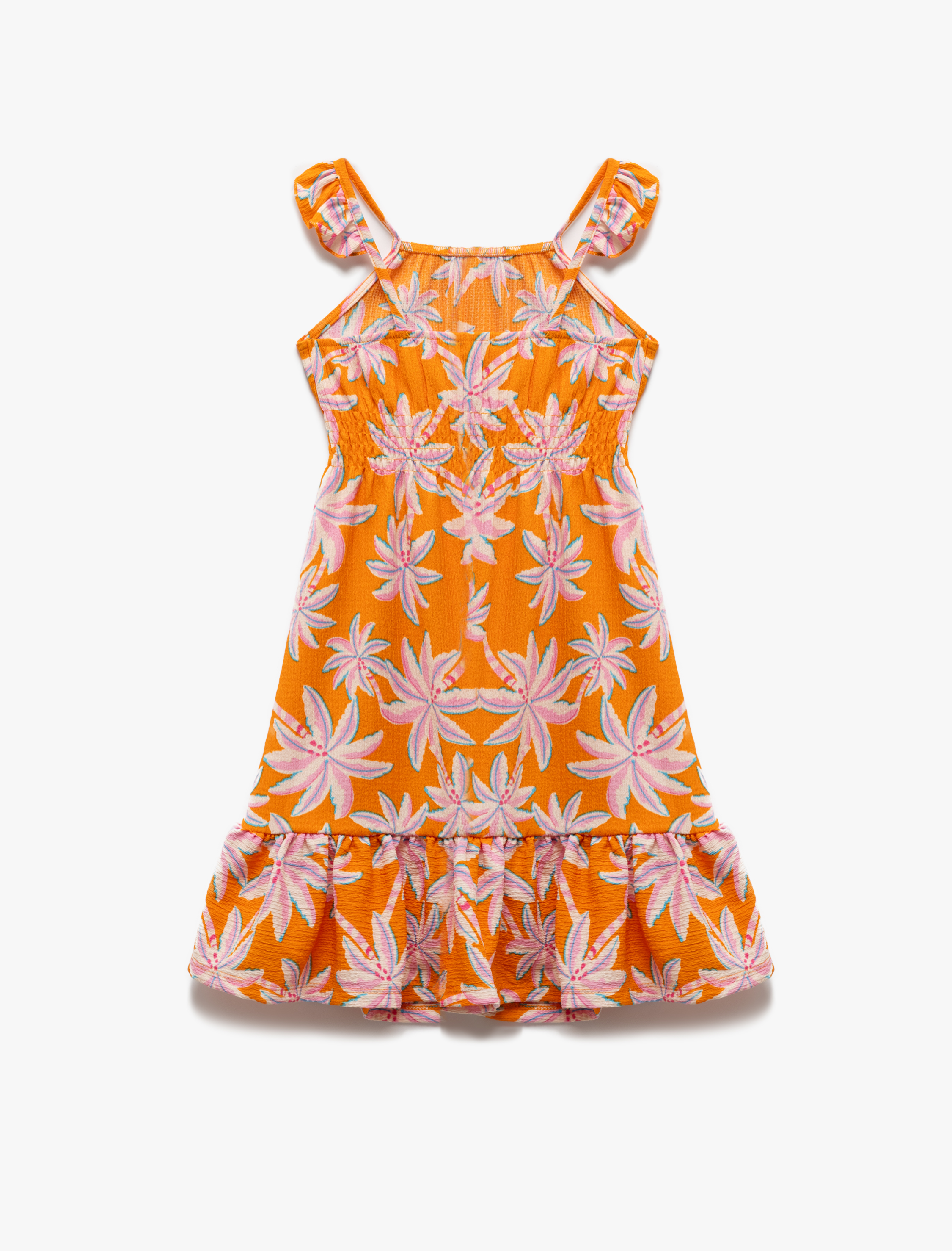  Kız Çocuk Çiçek Desenli Askılı Fırfırlı A Kesim Midi Elbise