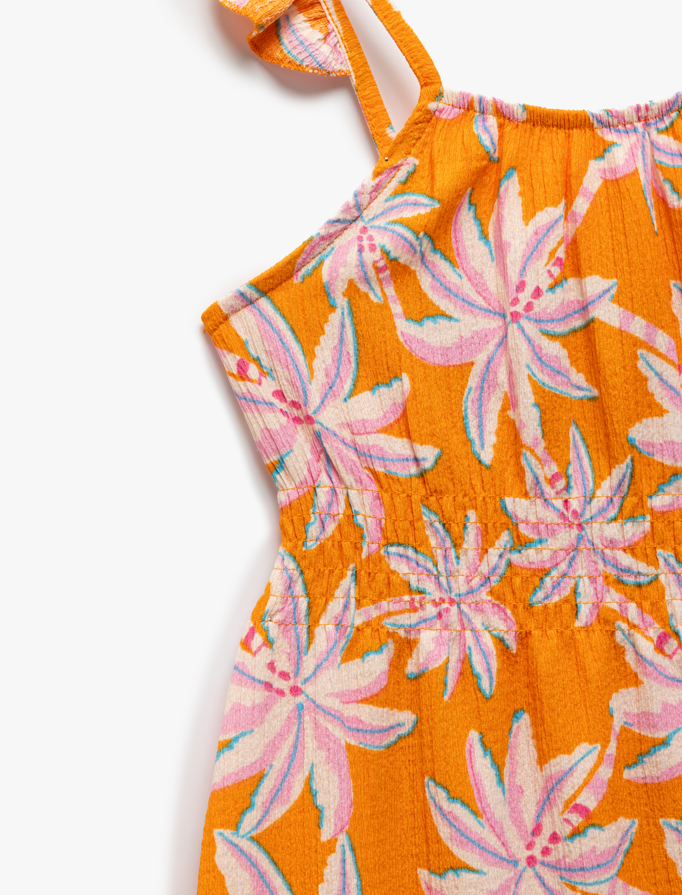  Kız Çocuk Çiçek Desenli Askılı Fırfırlı A Kesim Midi Elbise