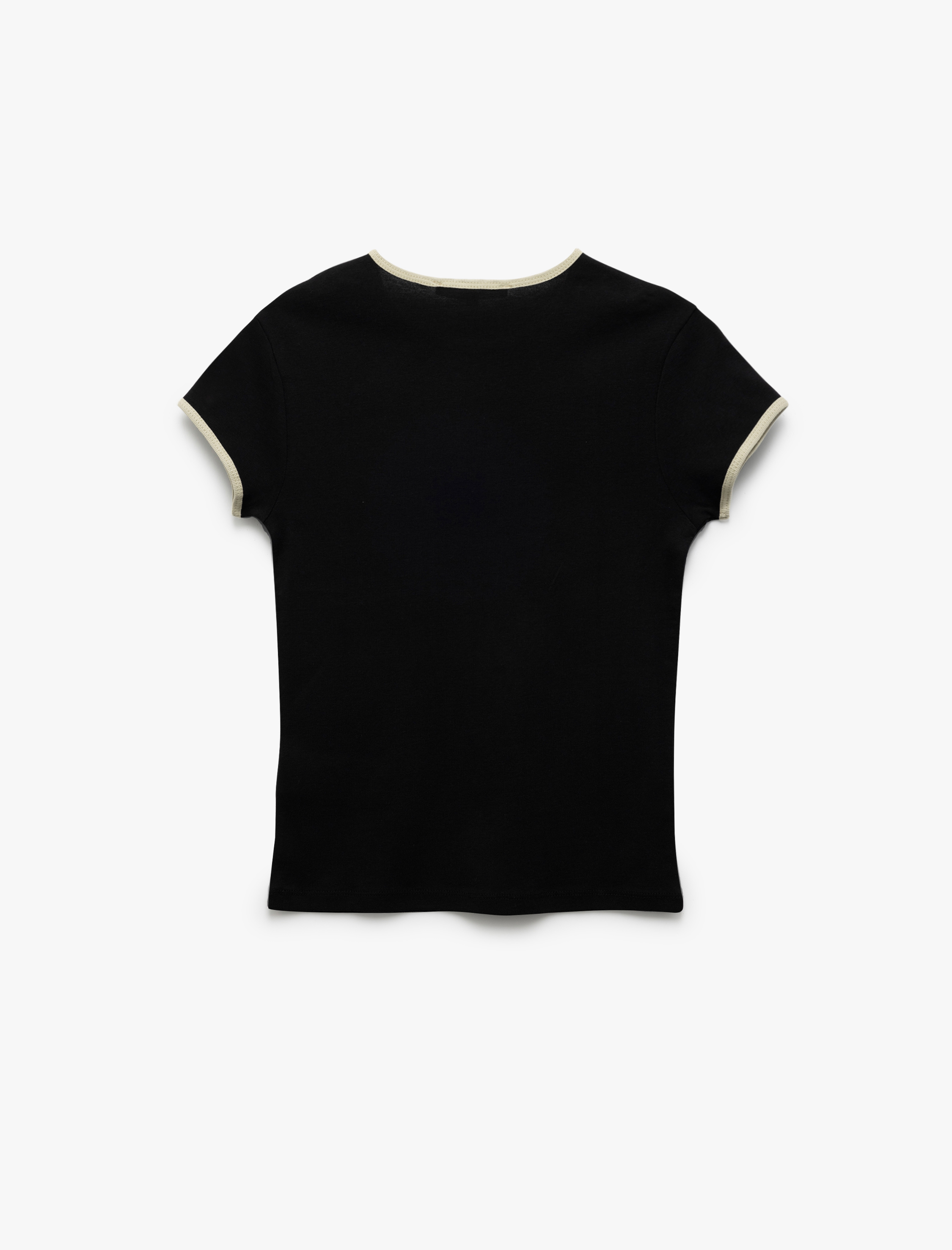   Pamuklu Kontrast Detaylı Kısa Kollu Bisiklet Yaka Tişört