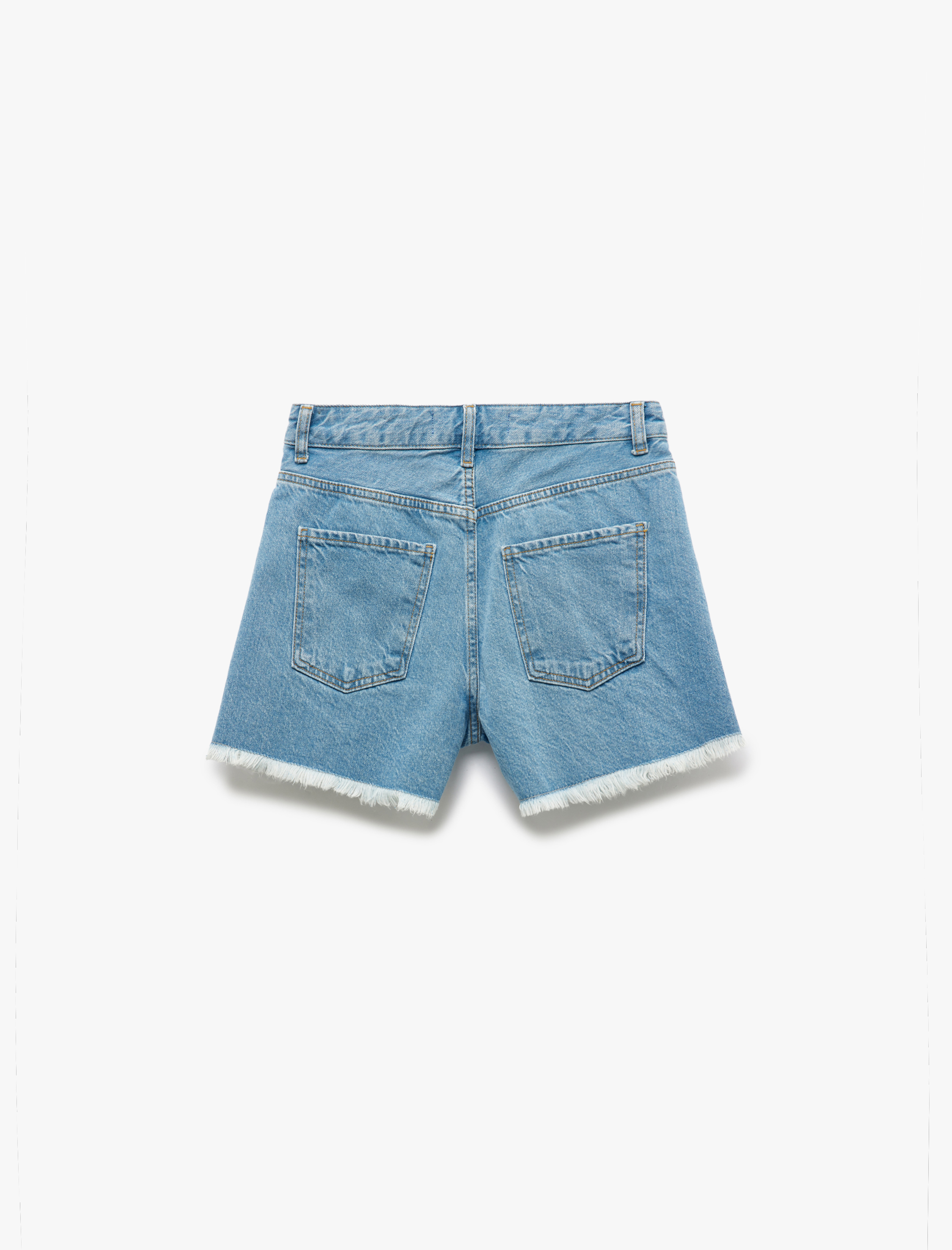   Düğmeli Pis Paça Cep Detaylı Rahat Kalıp Denim Şort