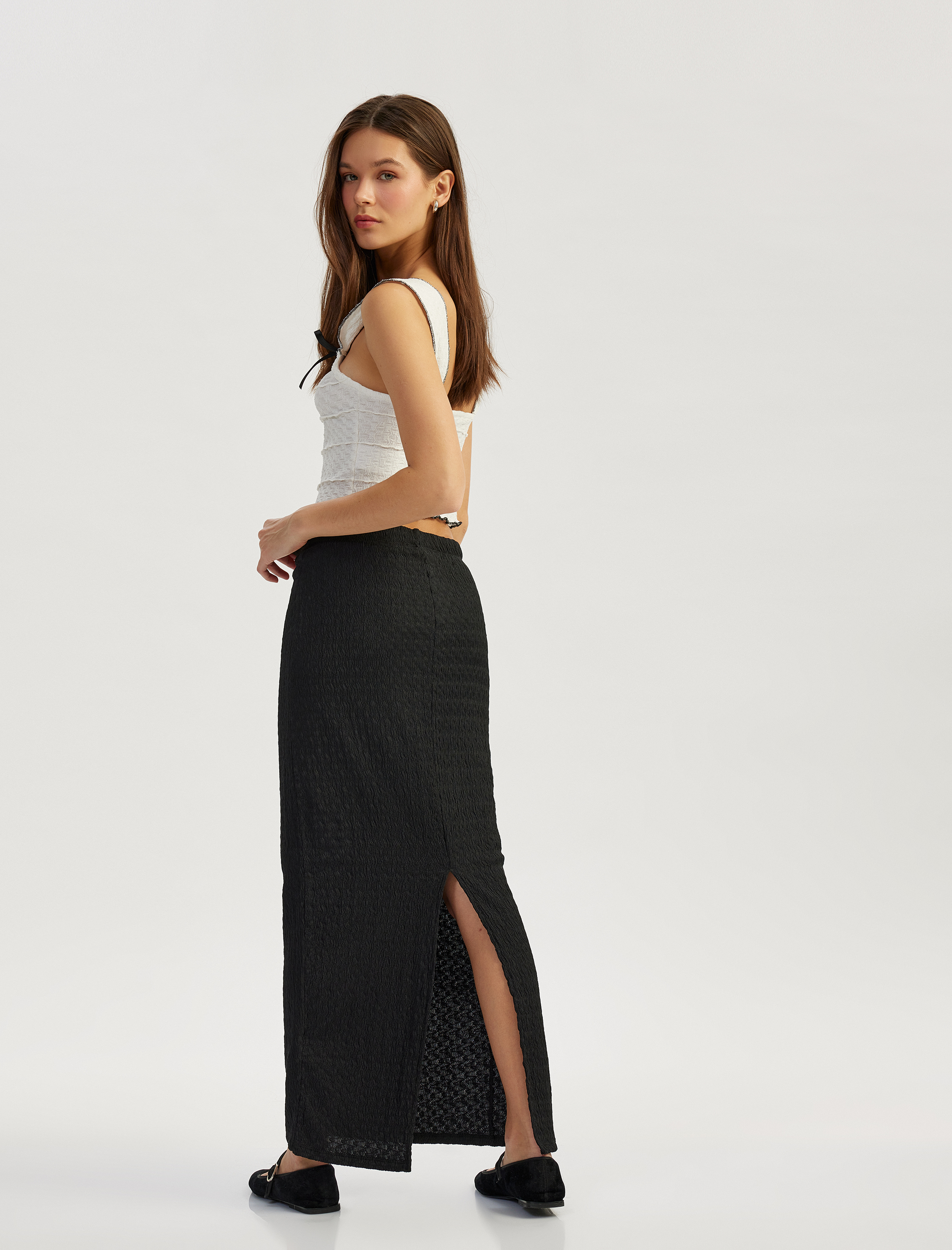 Koton Kadın Yüksek Bel Slim Fit Yırtmaç Detaylı Astarlı Midi Kalem Etek Bürümcük -1