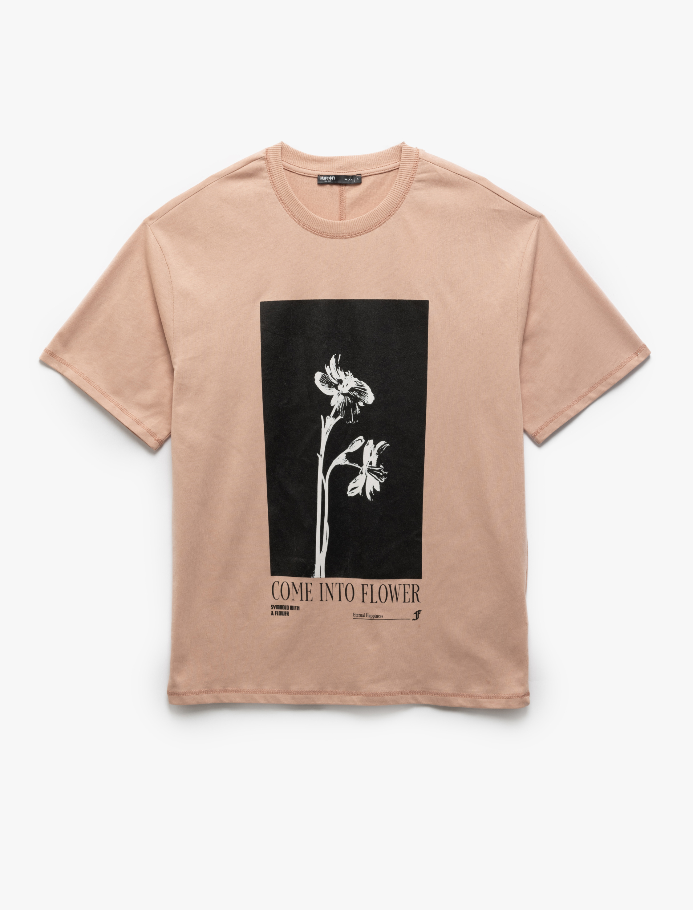   Pamuklu Kısa Kollu Bisiklet Yaka Çiçek Baskılı Oversize Tişört