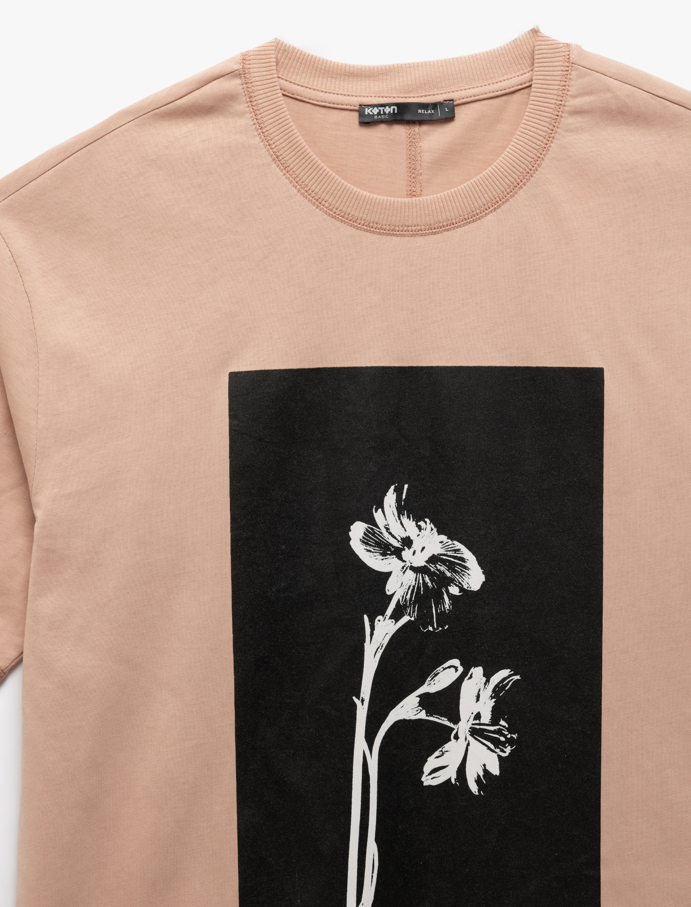  Pamuklu Kısa Kollu Bisiklet Yaka Çiçek Baskılı Oversize Tişört