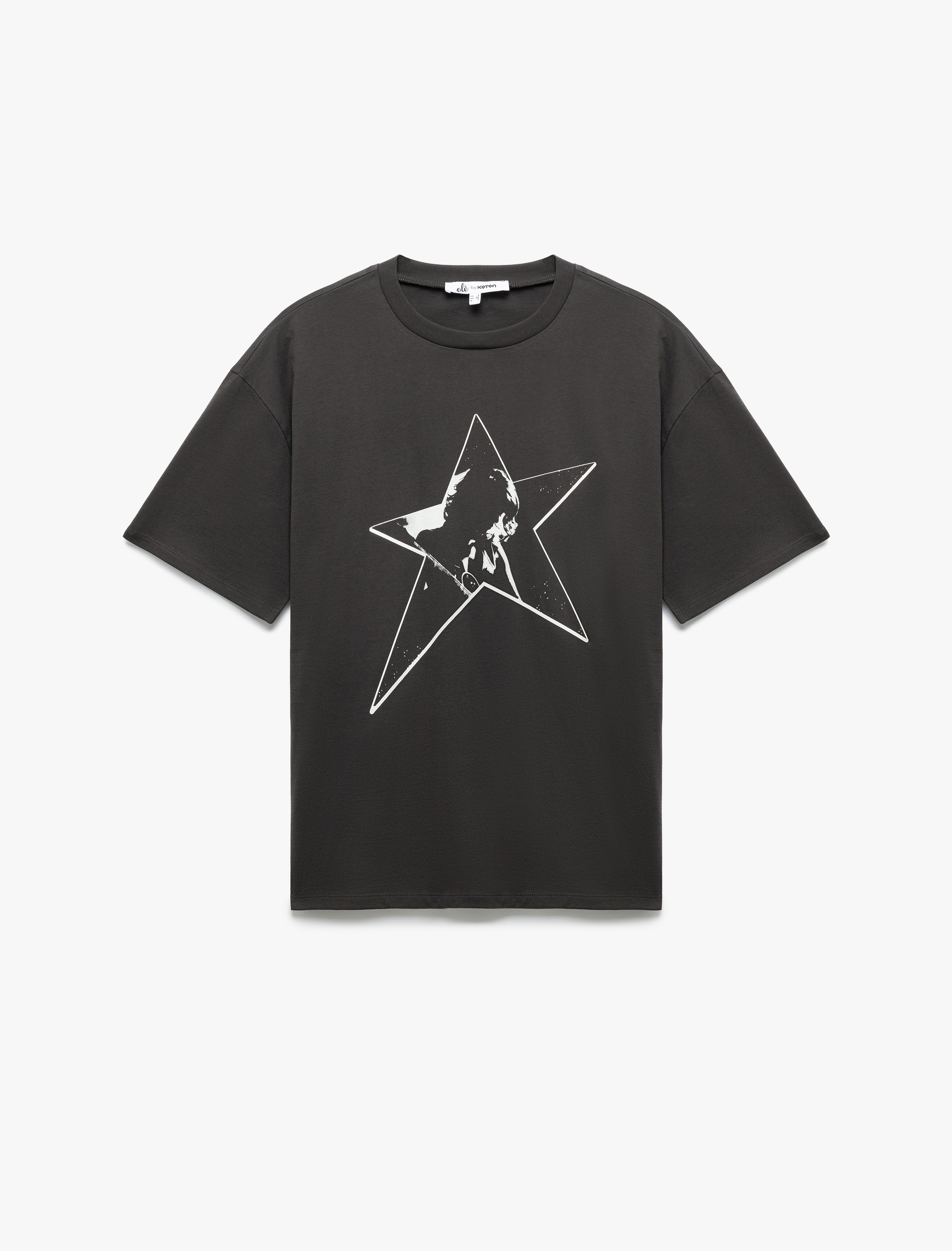   Arkası Baskılı Bisiklet Yaka Kısa Kollu Oversize Tişört