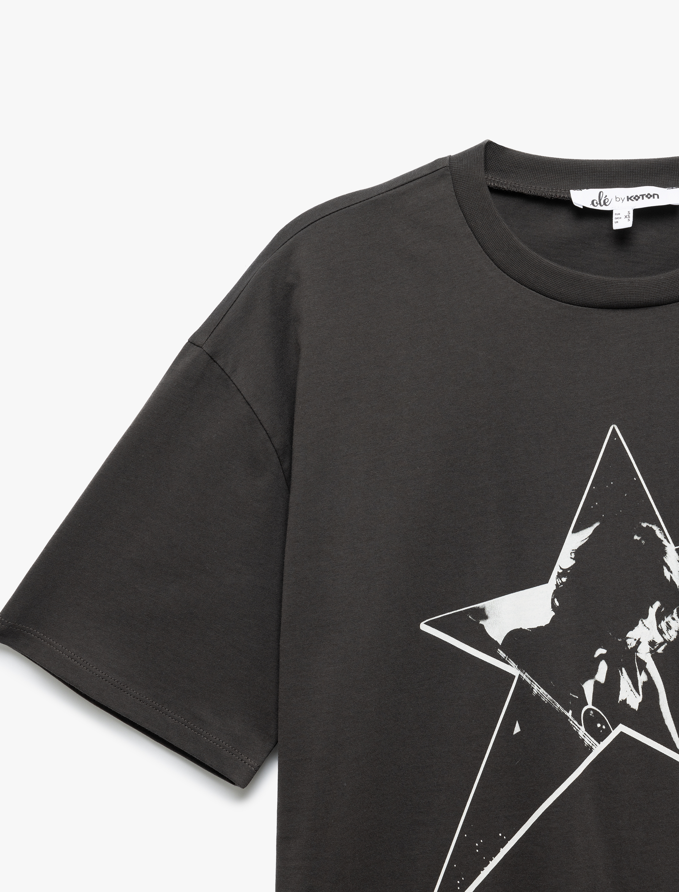   Arkası Baskılı Bisiklet Yaka Kısa Kollu Oversize Tişört