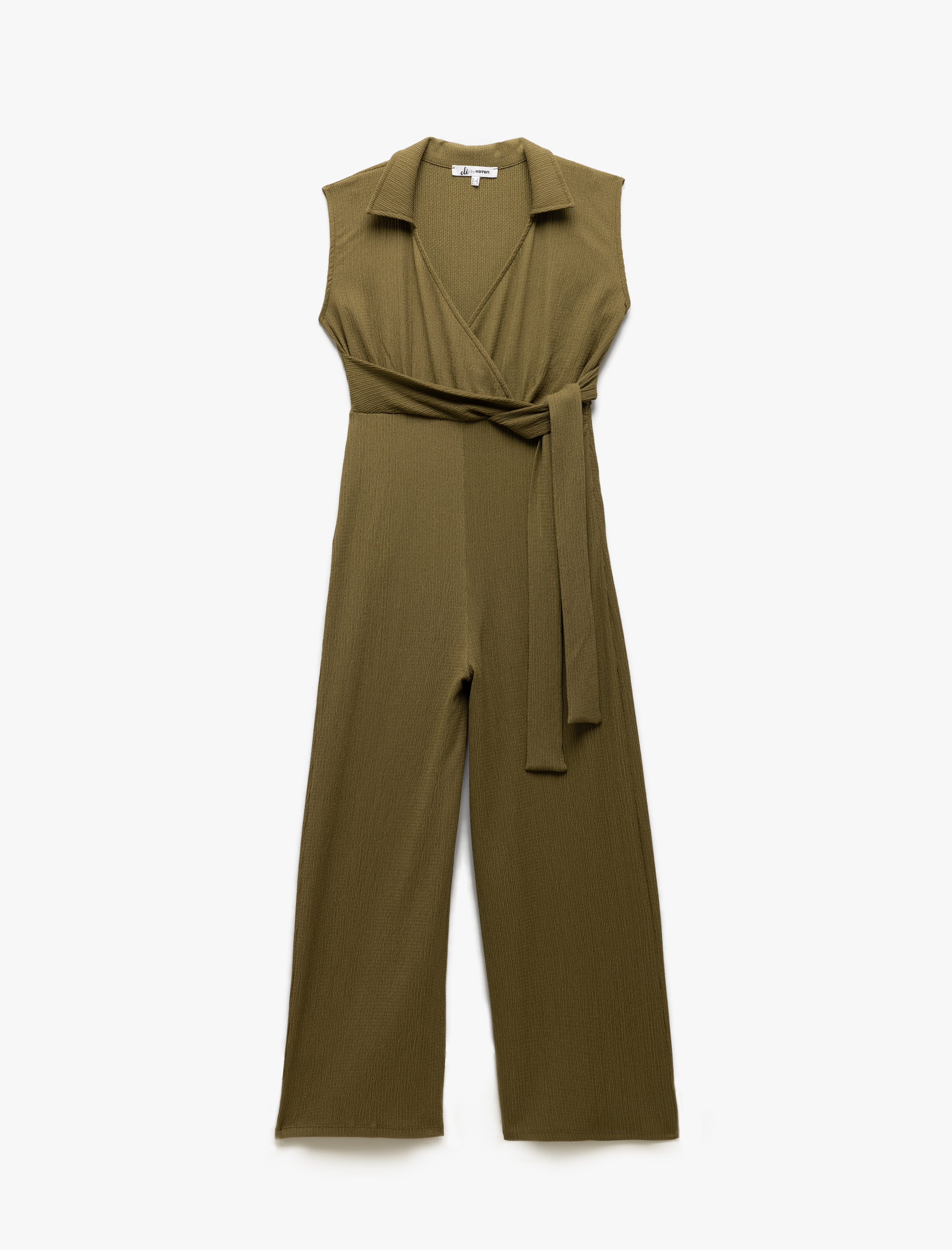   Kruvaze Yaka Bağlama Detaylı Kolsuz Geniş Paça Tulum Bürümcük