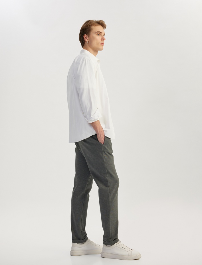  Viskon Karışımlı Katlamalı Paça Beli Bağcıklı Pantolon