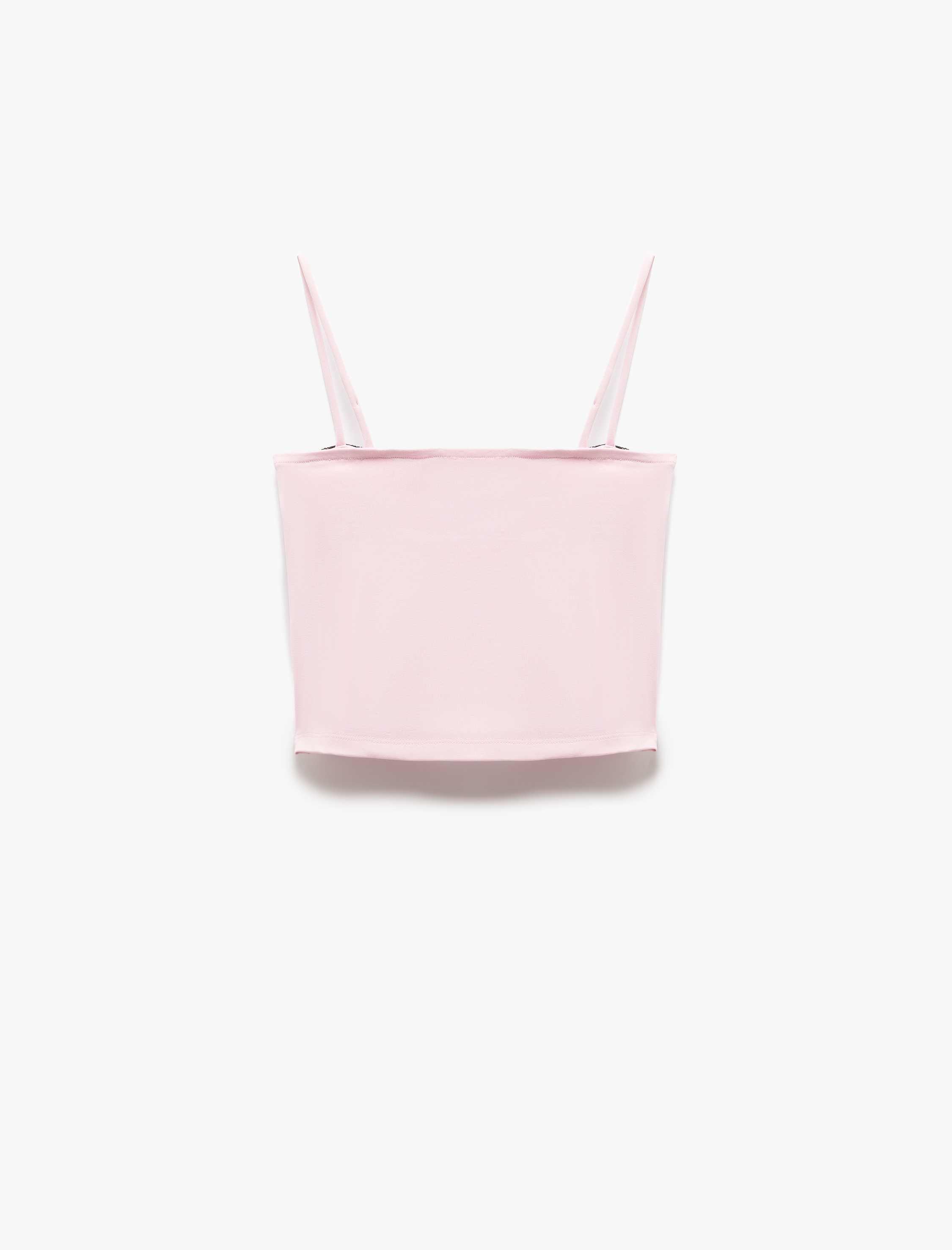   Renk Kontrastlı Fiyonk Detaylı Slim İnce Askılı Crop Üst